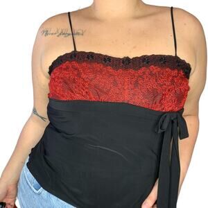 Vintage Lace Emo Tie Bow Tank Top Red Black Dark Fairy Large